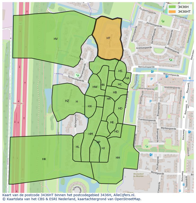 Afbeelding van het postcodegebied 3436 HT op de kaart.