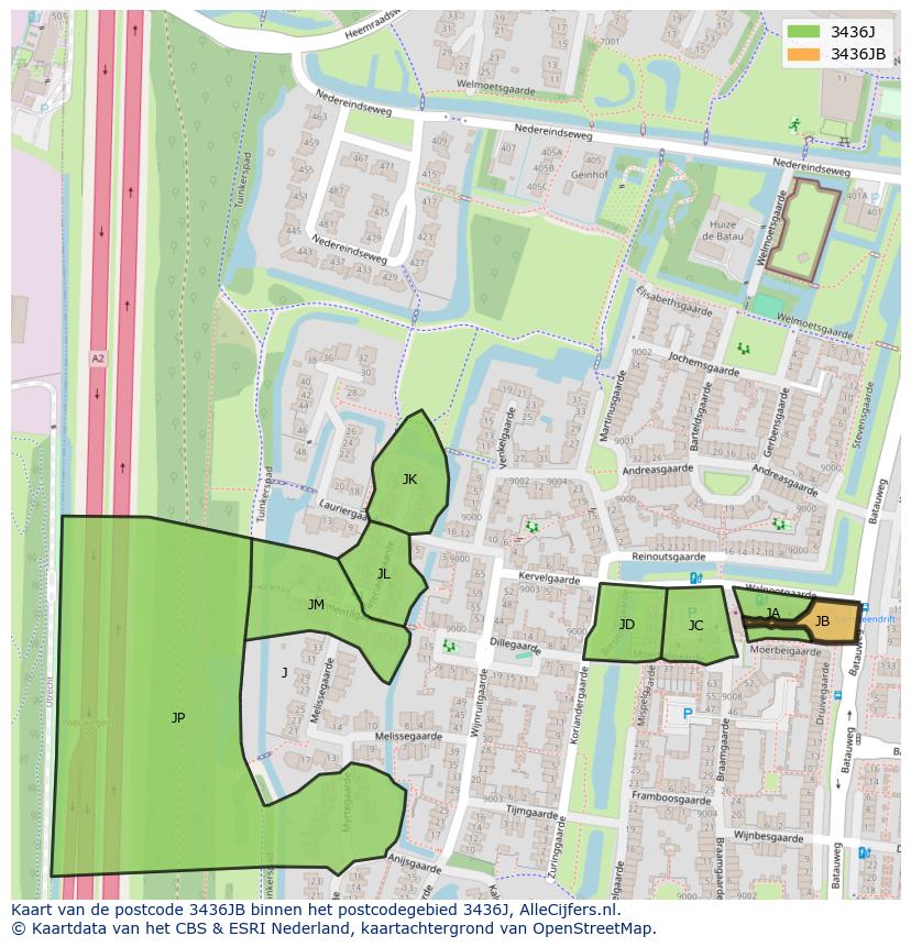 Afbeelding van het postcodegebied 3436 JB op de kaart.