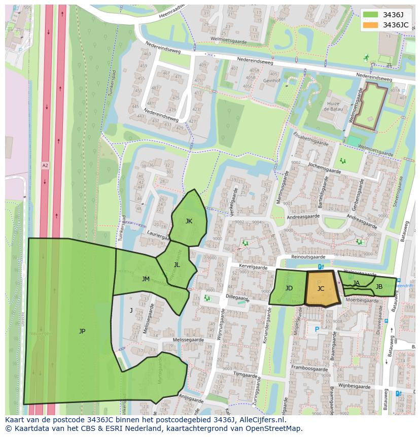 Afbeelding van het postcodegebied 3436 JC op de kaart.