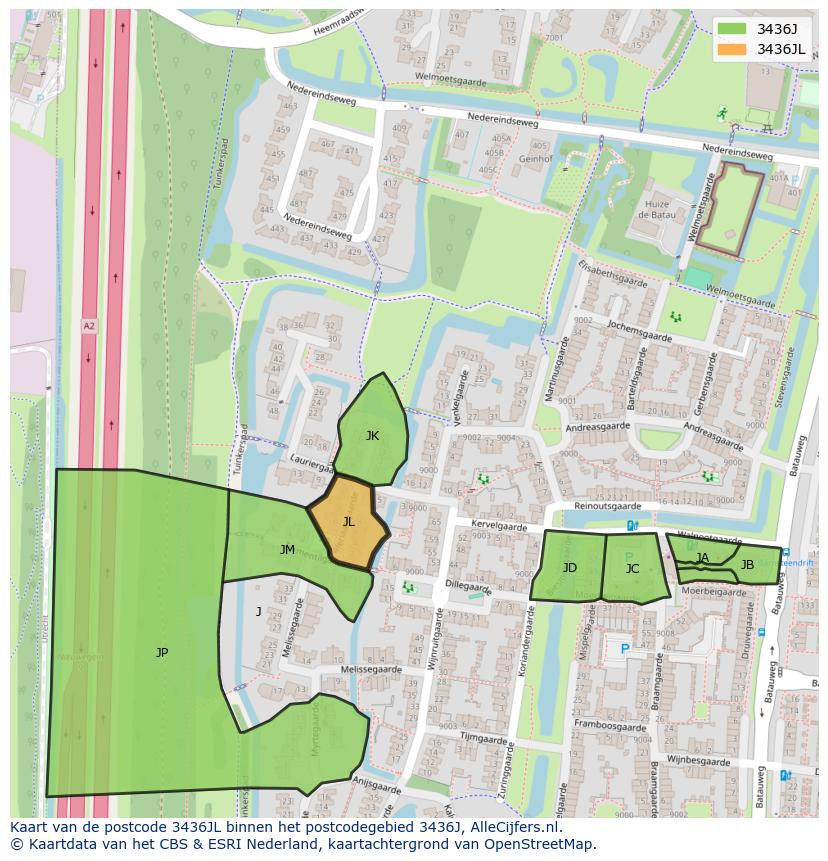 Afbeelding van het postcodegebied 3436 JL op de kaart.