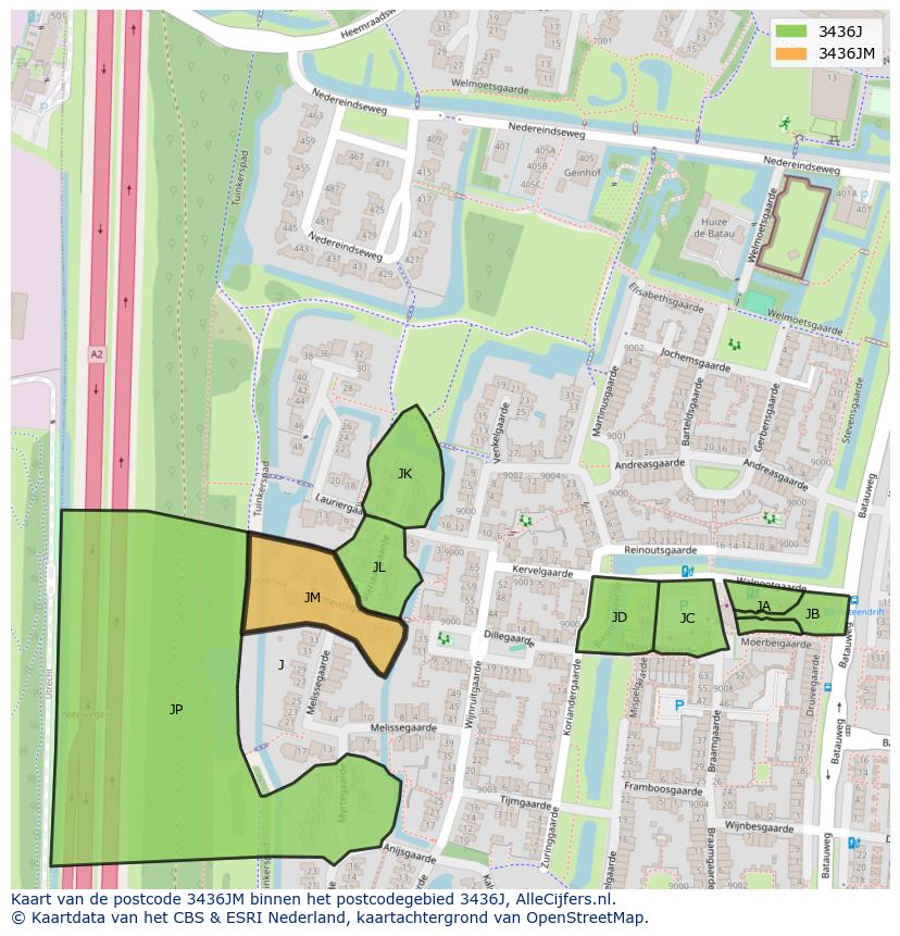 Afbeelding van het postcodegebied 3436 JM op de kaart.