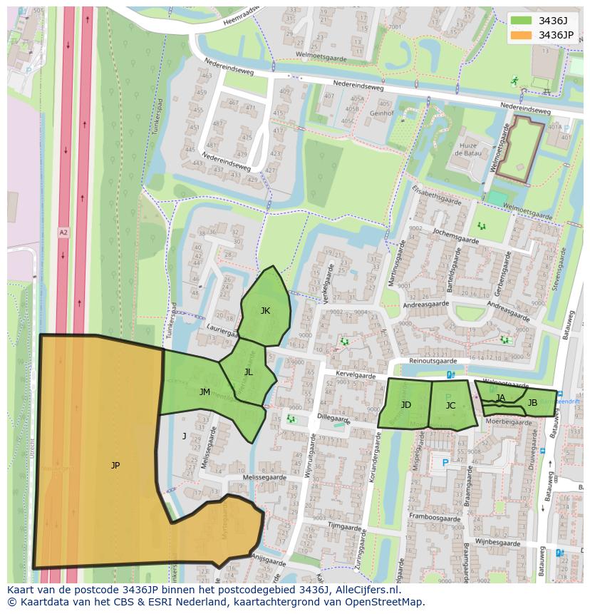 Afbeelding van het postcodegebied 3436 JP op de kaart.