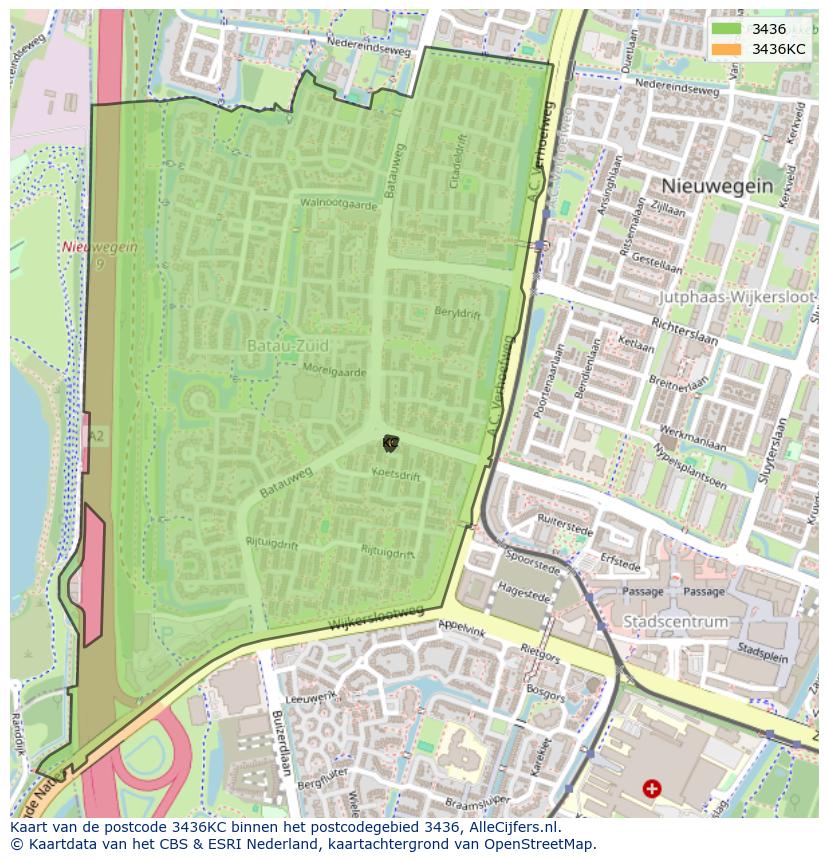 Afbeelding van het postcodegebied 3436 KC op de kaart.