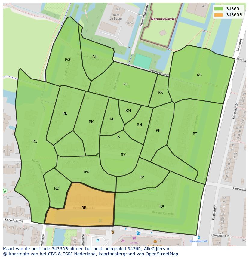 Afbeelding van het postcodegebied 3436 RB op de kaart.