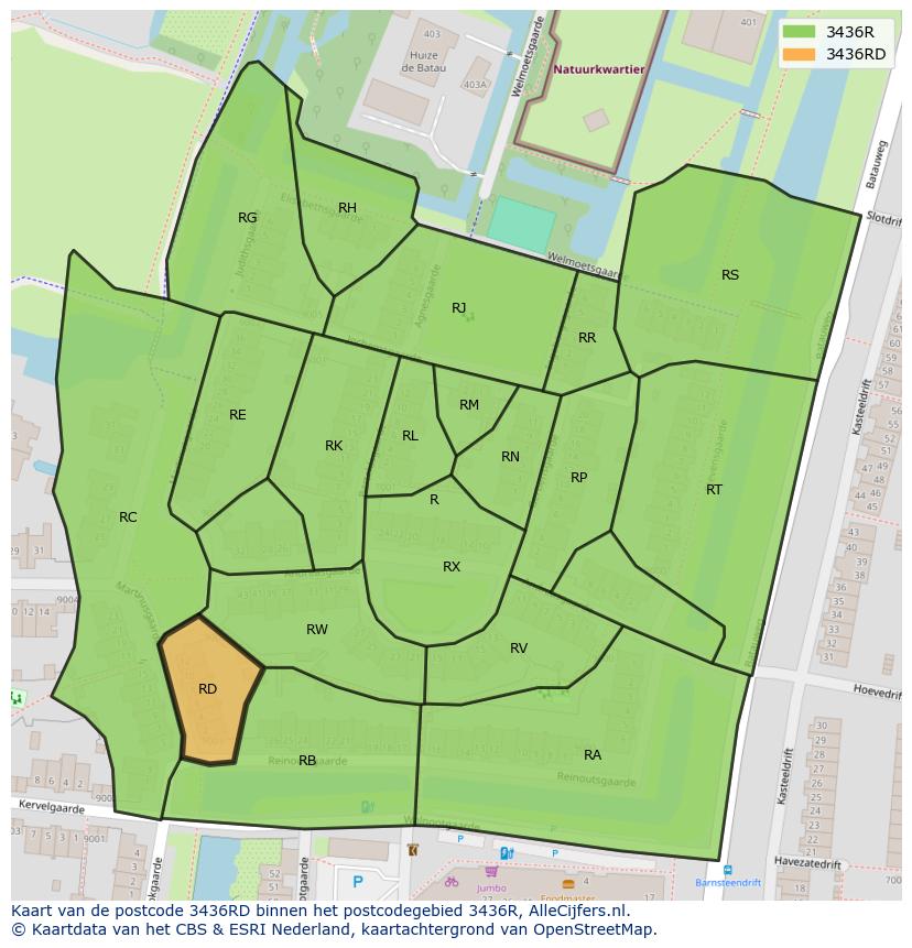 Afbeelding van het postcodegebied 3436 RD op de kaart.