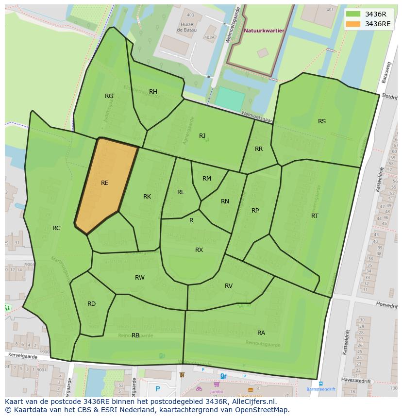Afbeelding van het postcodegebied 3436 RE op de kaart.
