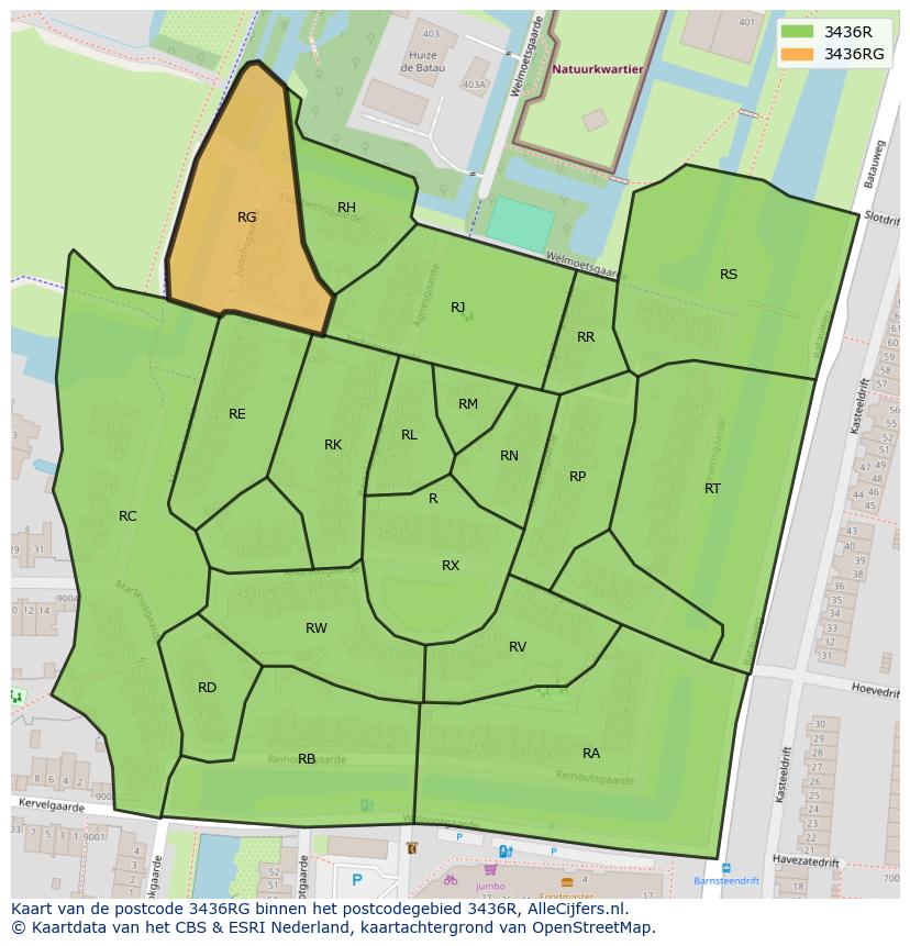 Afbeelding van het postcodegebied 3436 RG op de kaart.