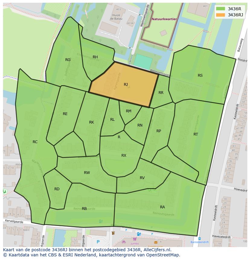 Afbeelding van het postcodegebied 3436 RJ op de kaart.