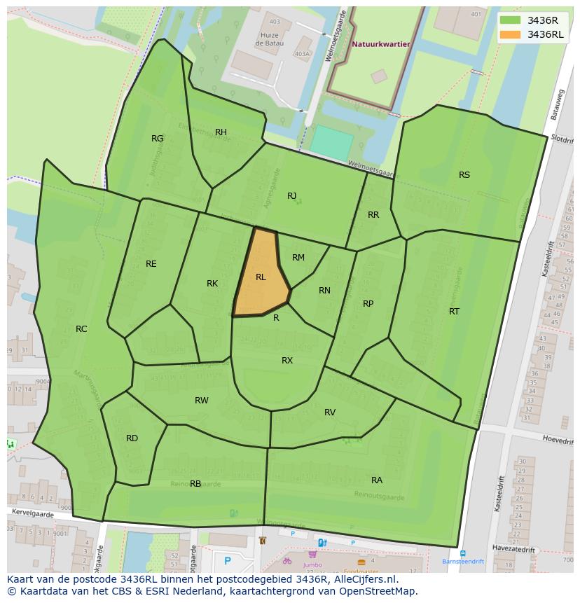 Afbeelding van het postcodegebied 3436 RL op de kaart.