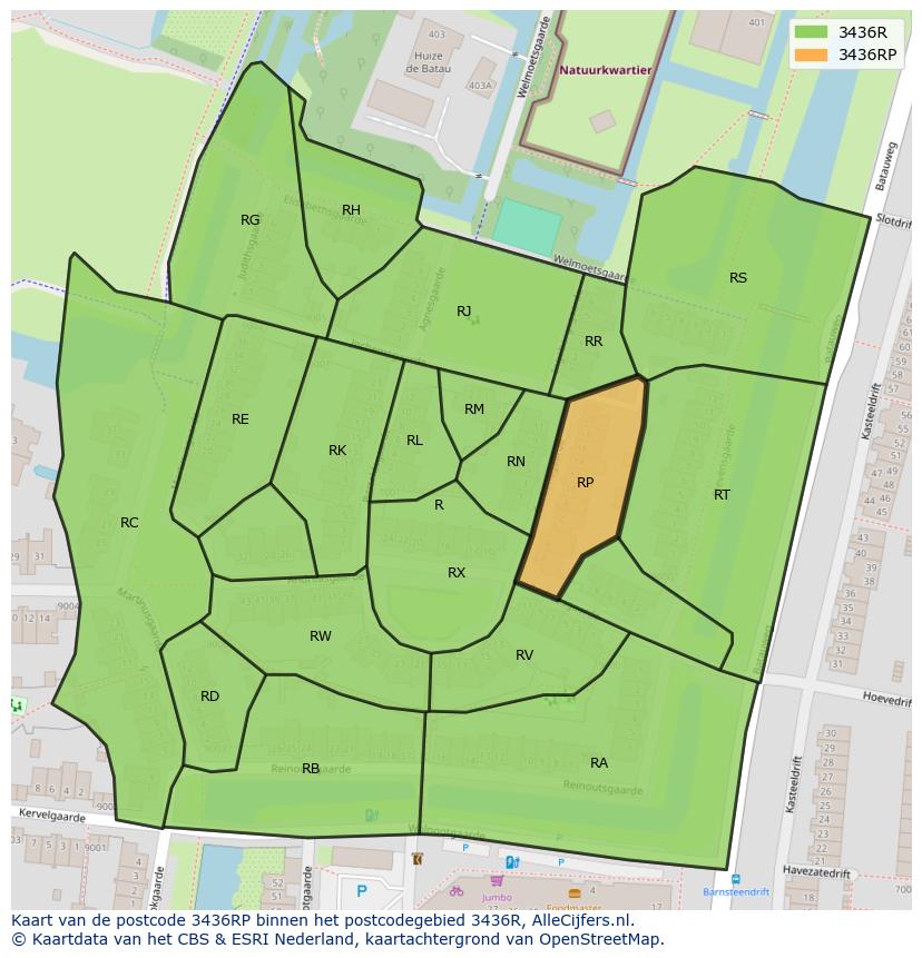 Afbeelding van het postcodegebied 3436 RP op de kaart.