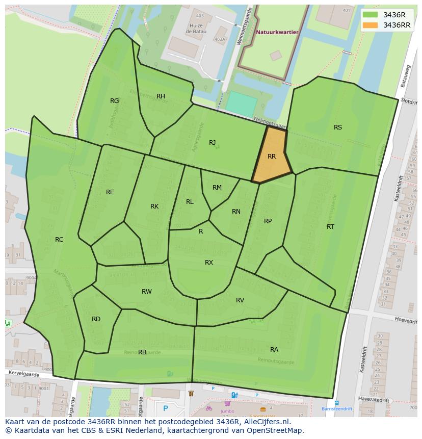 Afbeelding van het postcodegebied 3436 RR op de kaart.