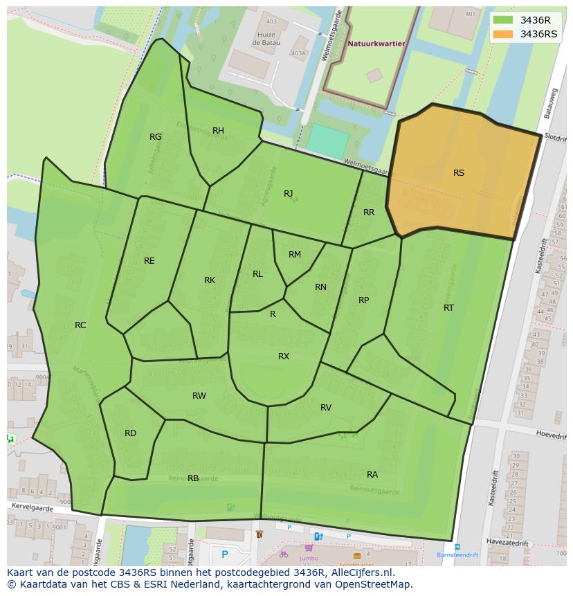 Afbeelding van het postcodegebied 3436 RS op de kaart.