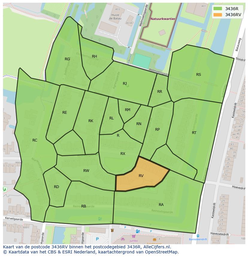 Afbeelding van het postcodegebied 3436 RV op de kaart.