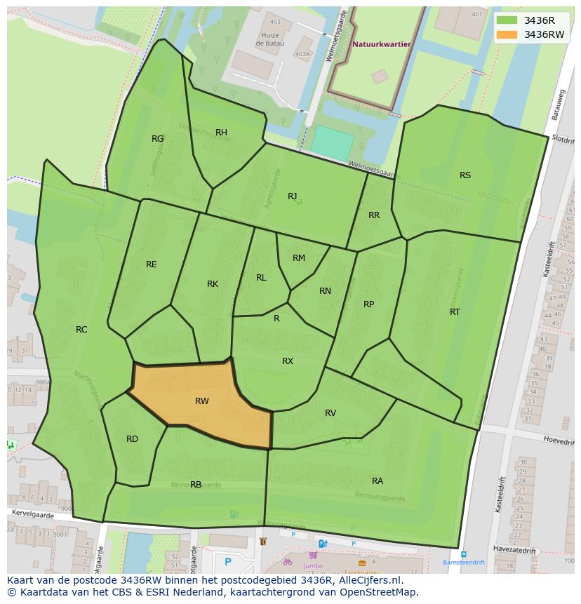 Afbeelding van het postcodegebied 3436 RW op de kaart.