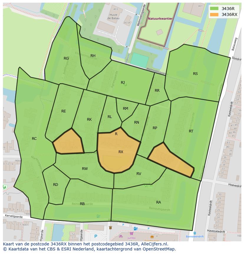 Afbeelding van het postcodegebied 3436 RX op de kaart.