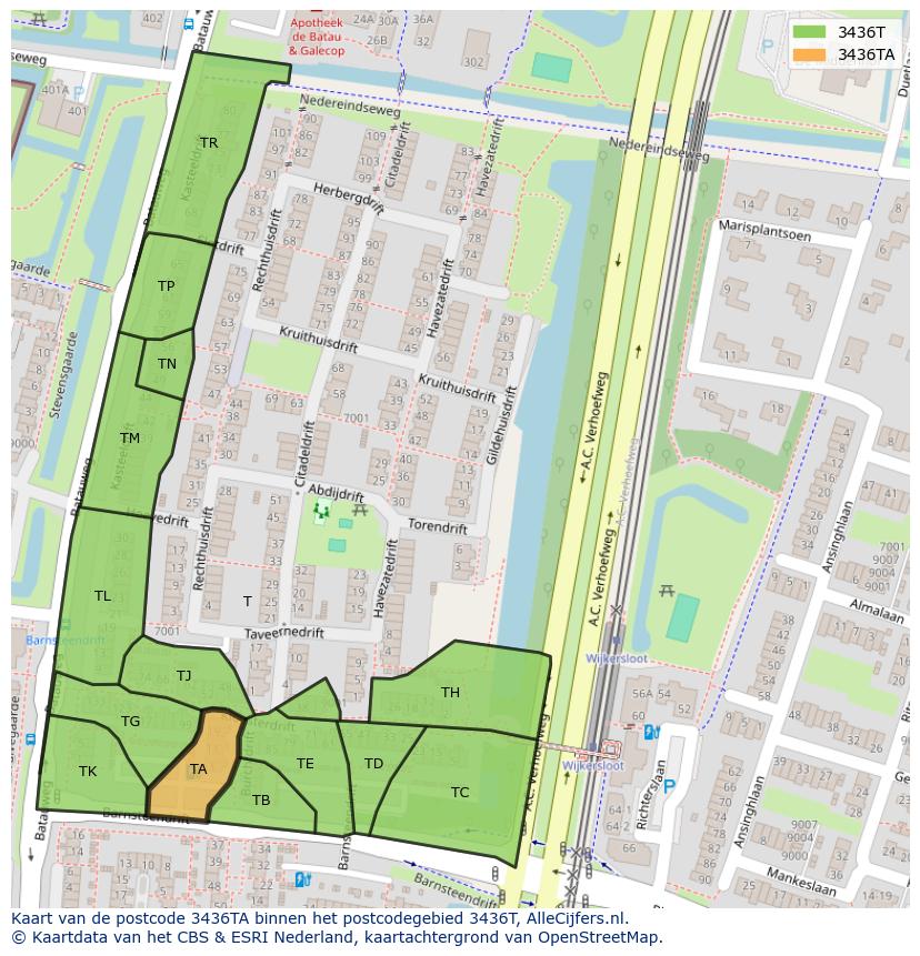 Afbeelding van het postcodegebied 3436 TA op de kaart.