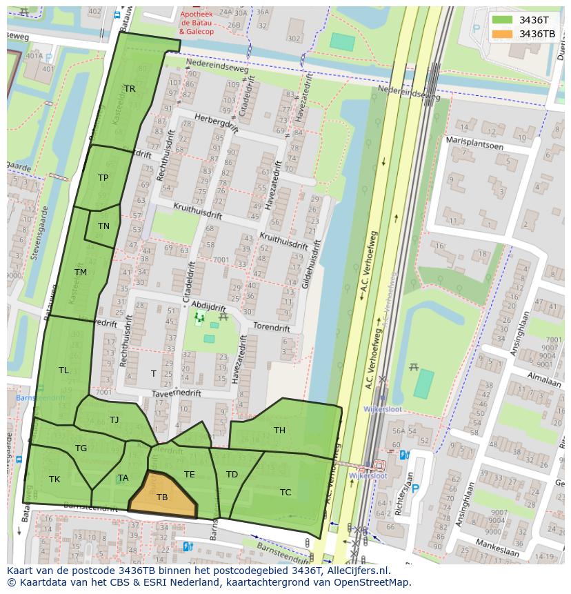 Afbeelding van het postcodegebied 3436 TB op de kaart.