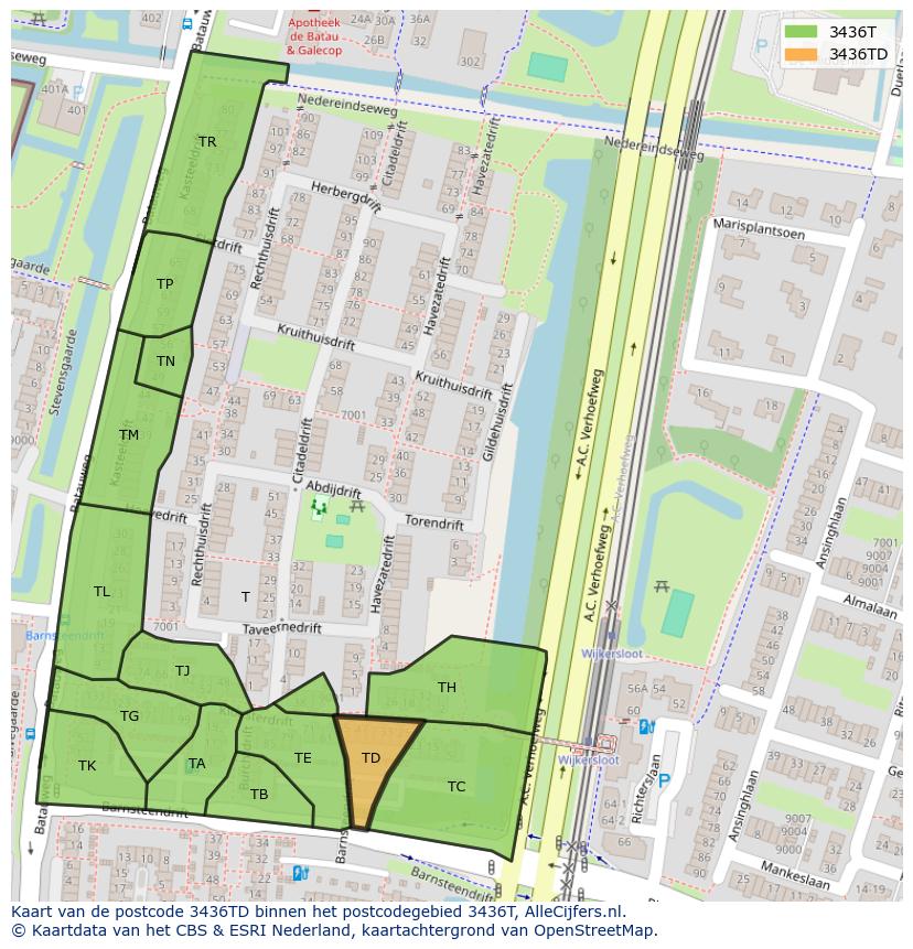 Afbeelding van het postcodegebied 3436 TD op de kaart.