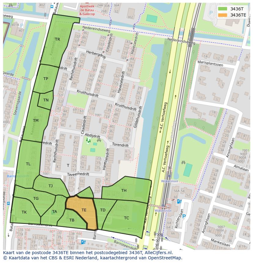 Afbeelding van het postcodegebied 3436 TE op de kaart.