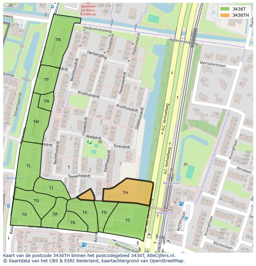 Afbeelding van het postcodegebied 3436 TH op de kaart.