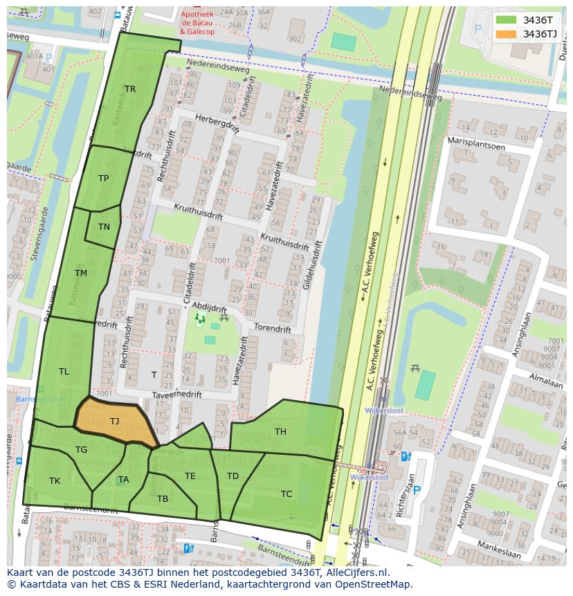 Afbeelding van het postcodegebied 3436 TJ op de kaart.