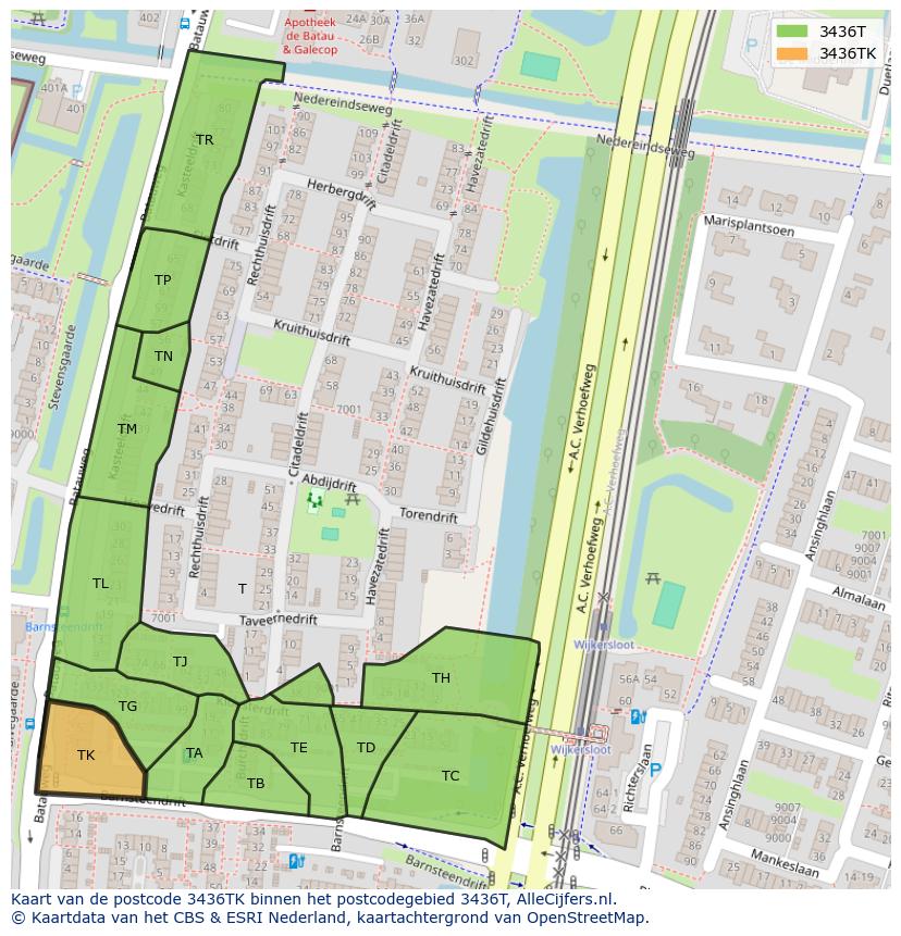 Afbeelding van het postcodegebied 3436 TK op de kaart.