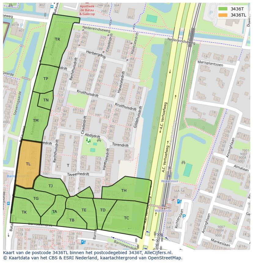 Afbeelding van het postcodegebied 3436 TL op de kaart.