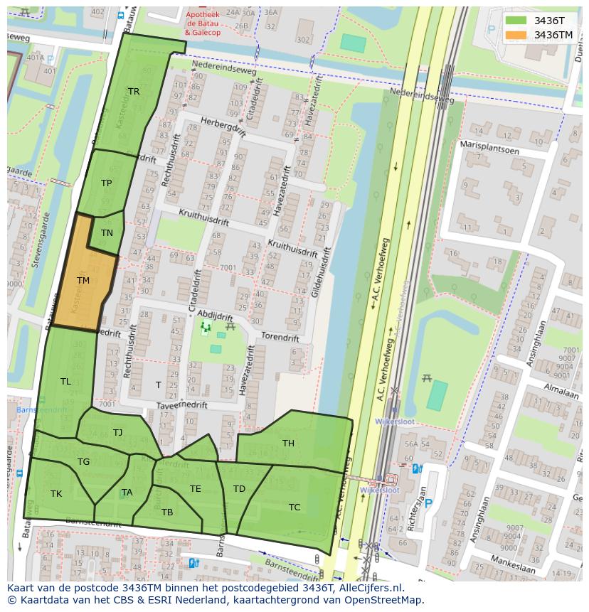 Afbeelding van het postcodegebied 3436 TM op de kaart.