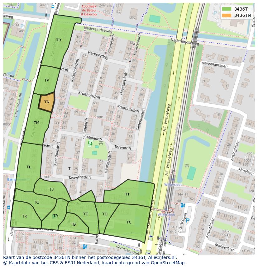 Afbeelding van het postcodegebied 3436 TN op de kaart.