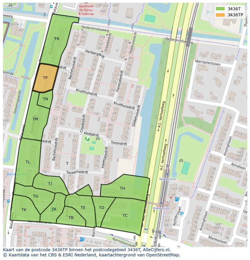 Afbeelding van het postcodegebied 3436 TP op de kaart.