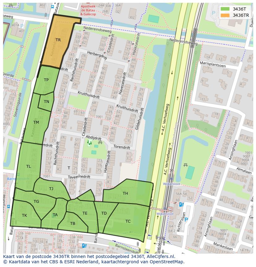 Afbeelding van het postcodegebied 3436 TR op de kaart.