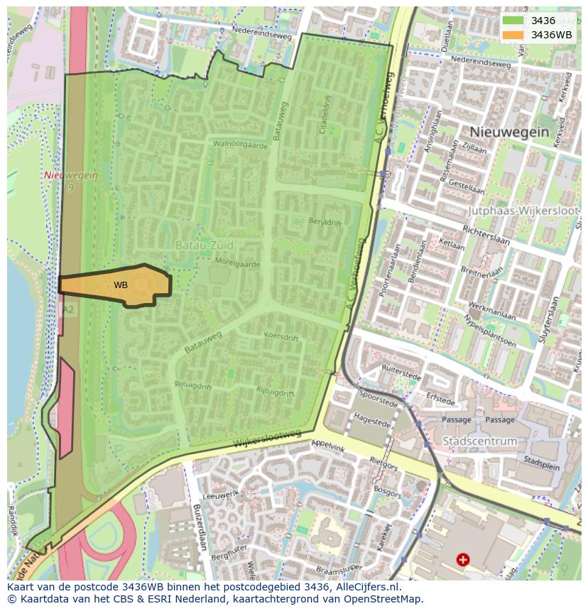 Afbeelding van het postcodegebied 3436 WB op de kaart.