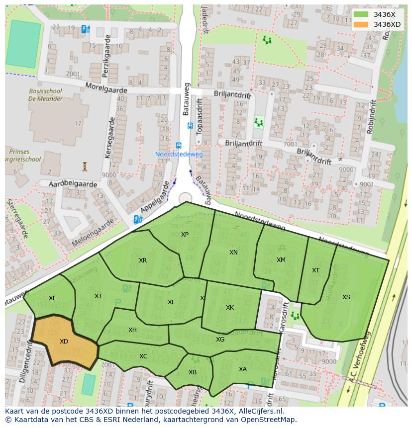 Afbeelding van het postcodegebied 3436 XD op de kaart.
