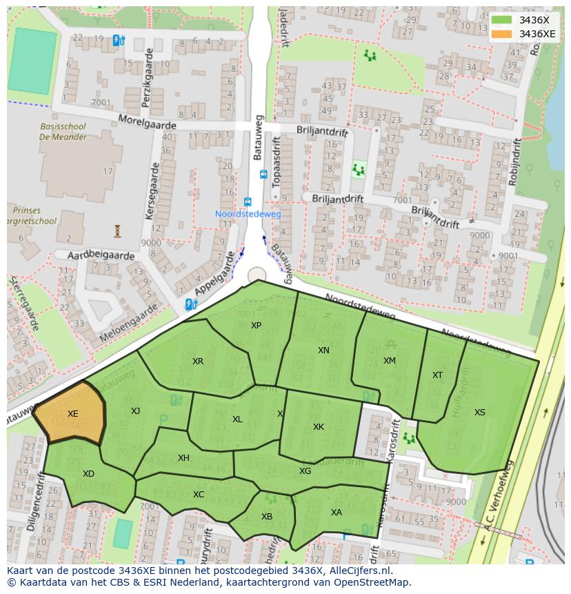 Afbeelding van het postcodegebied 3436 XE op de kaart.