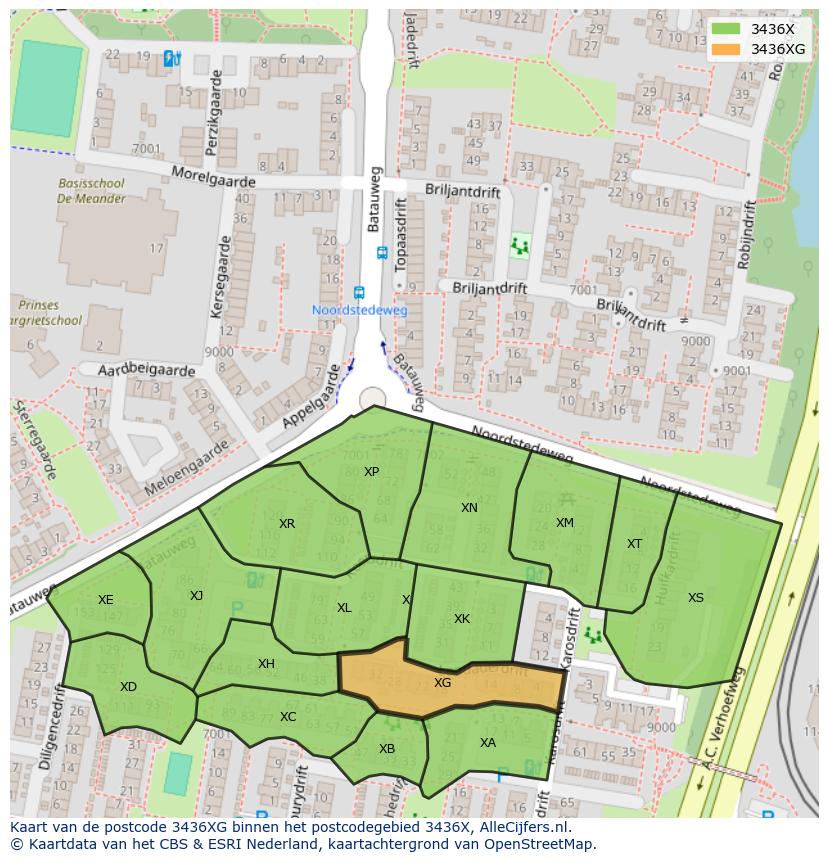 Afbeelding van het postcodegebied 3436 XG op de kaart.