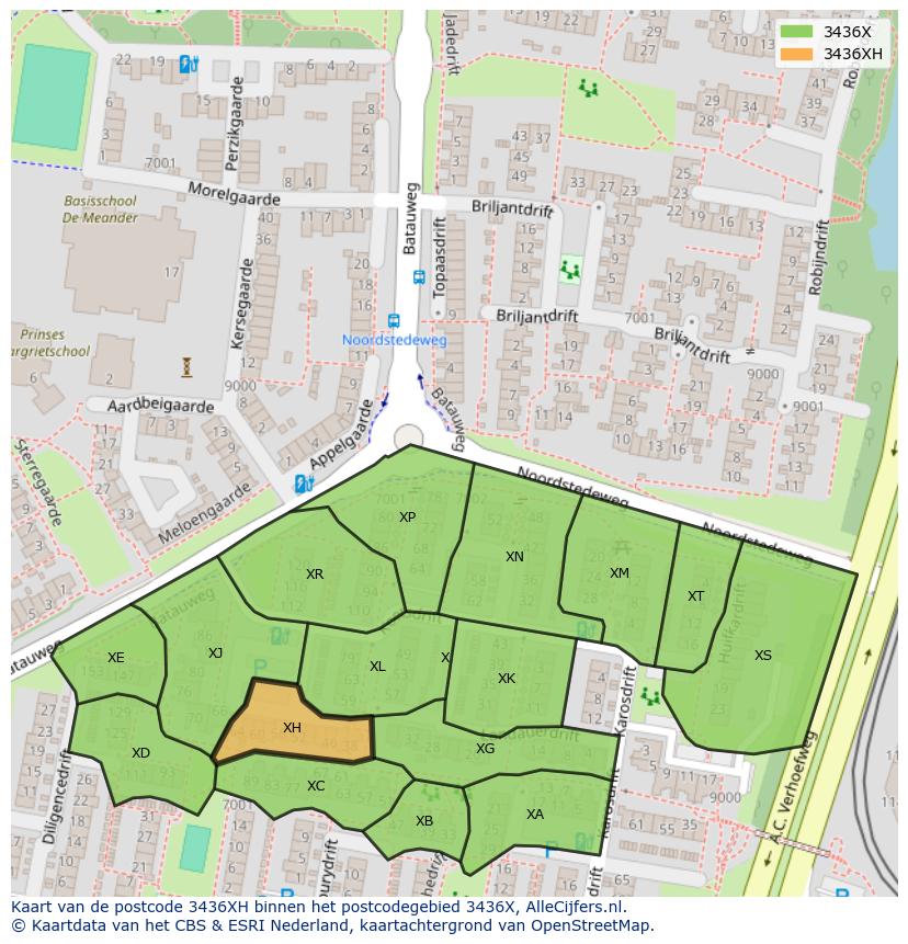 Afbeelding van het postcodegebied 3436 XH op de kaart.