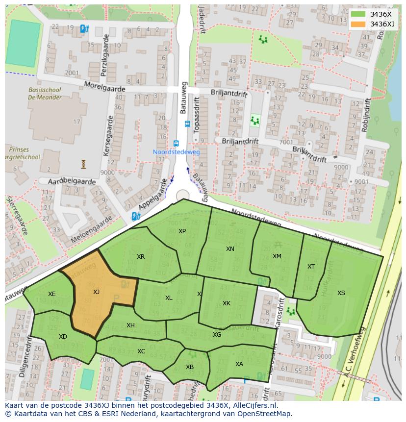 Afbeelding van het postcodegebied 3436 XJ op de kaart.