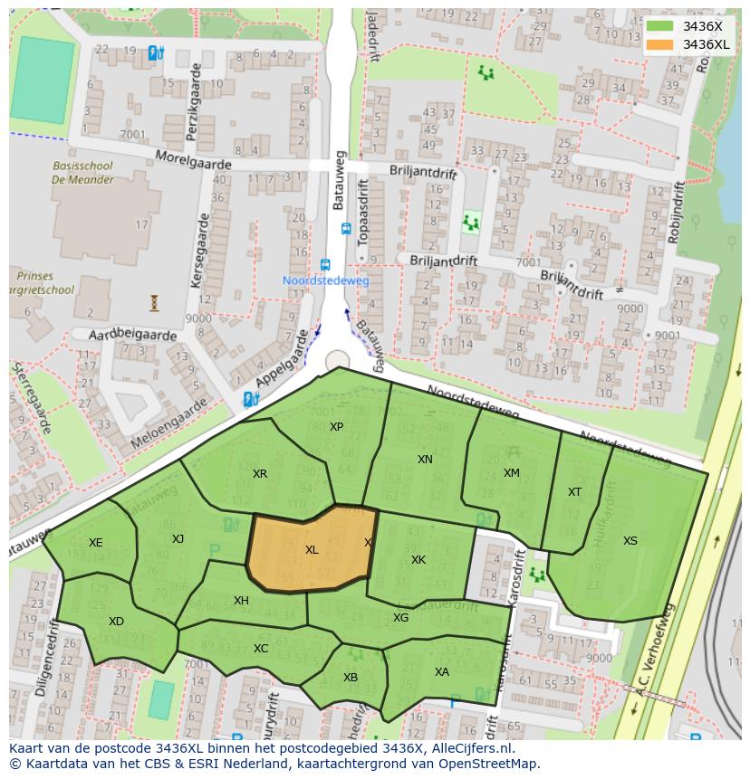 Afbeelding van het postcodegebied 3436 XL op de kaart.