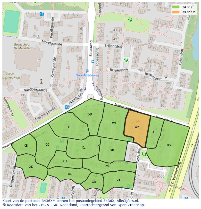 Afbeelding van het postcodegebied 3436 XM op de kaart.