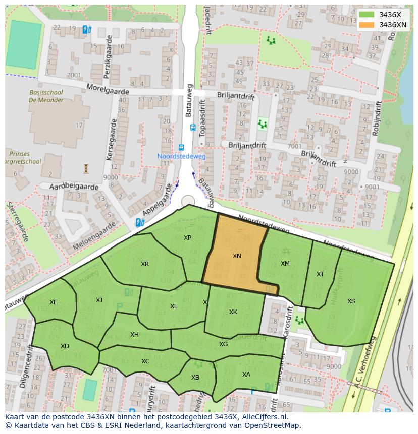 Afbeelding van het postcodegebied 3436 XN op de kaart.