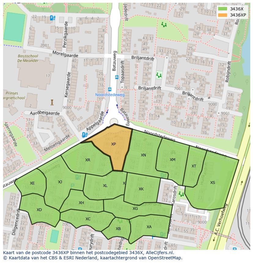 Afbeelding van het postcodegebied 3436 XP op de kaart.