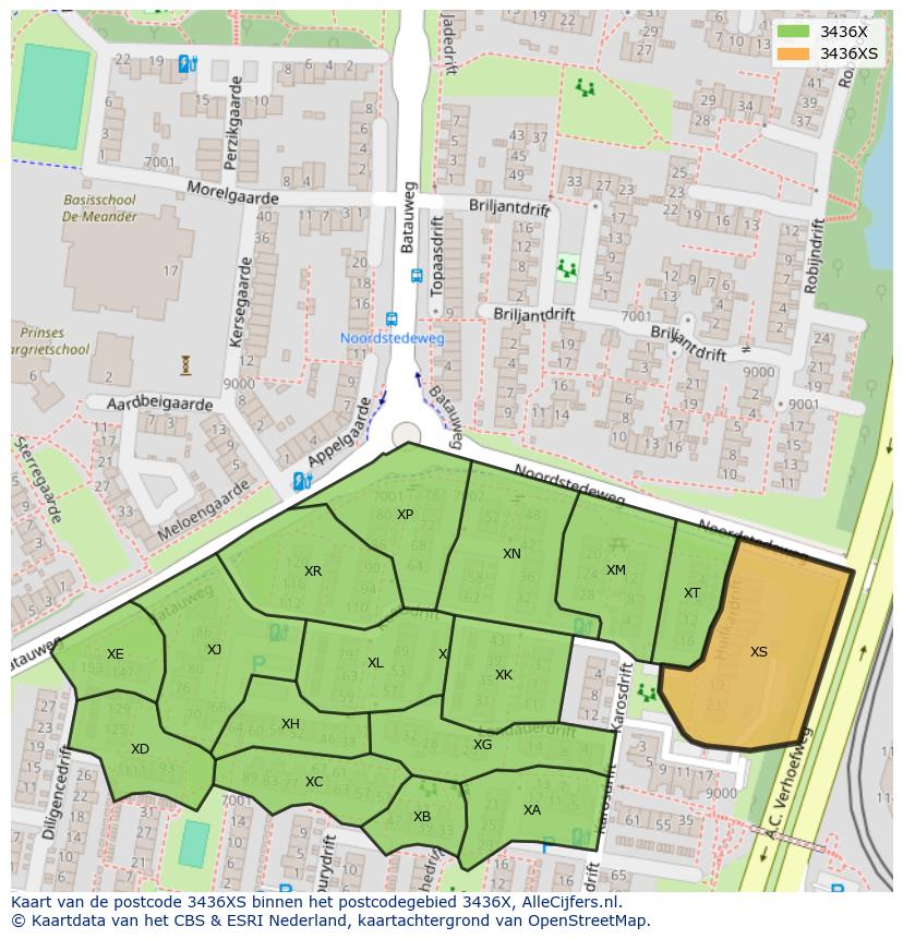 Afbeelding van het postcodegebied 3436 XS op de kaart.