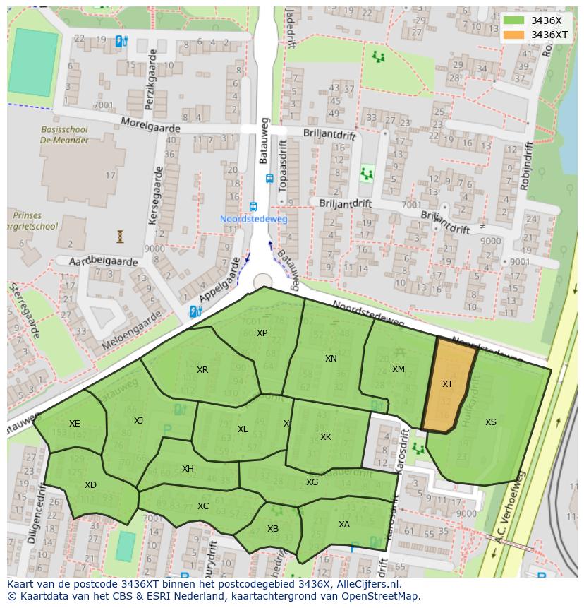 Afbeelding van het postcodegebied 3436 XT op de kaart.