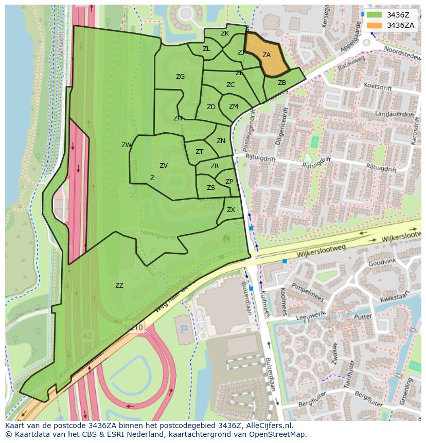 Afbeelding van het postcodegebied 3436 ZA op de kaart.