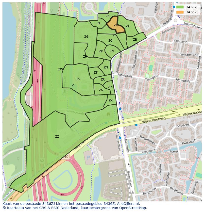 Afbeelding van het postcodegebied 3436 ZJ op de kaart.