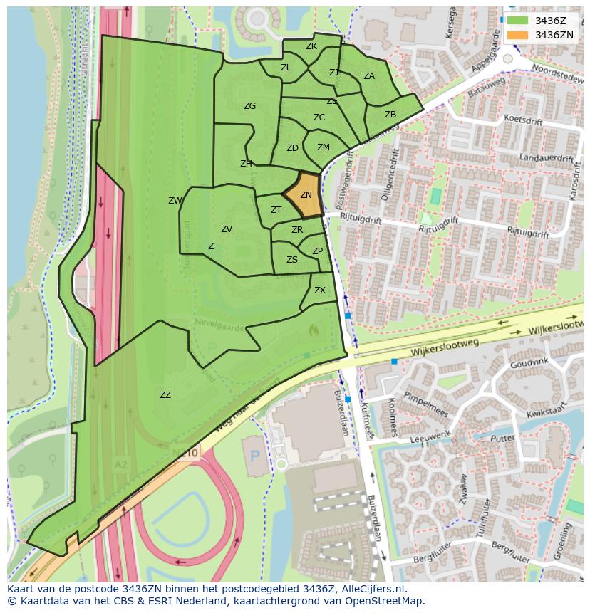 Afbeelding van het postcodegebied 3436 ZN op de kaart.