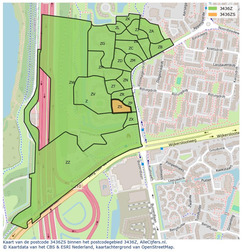 Afbeelding van het postcodegebied 3436 ZS op de kaart.