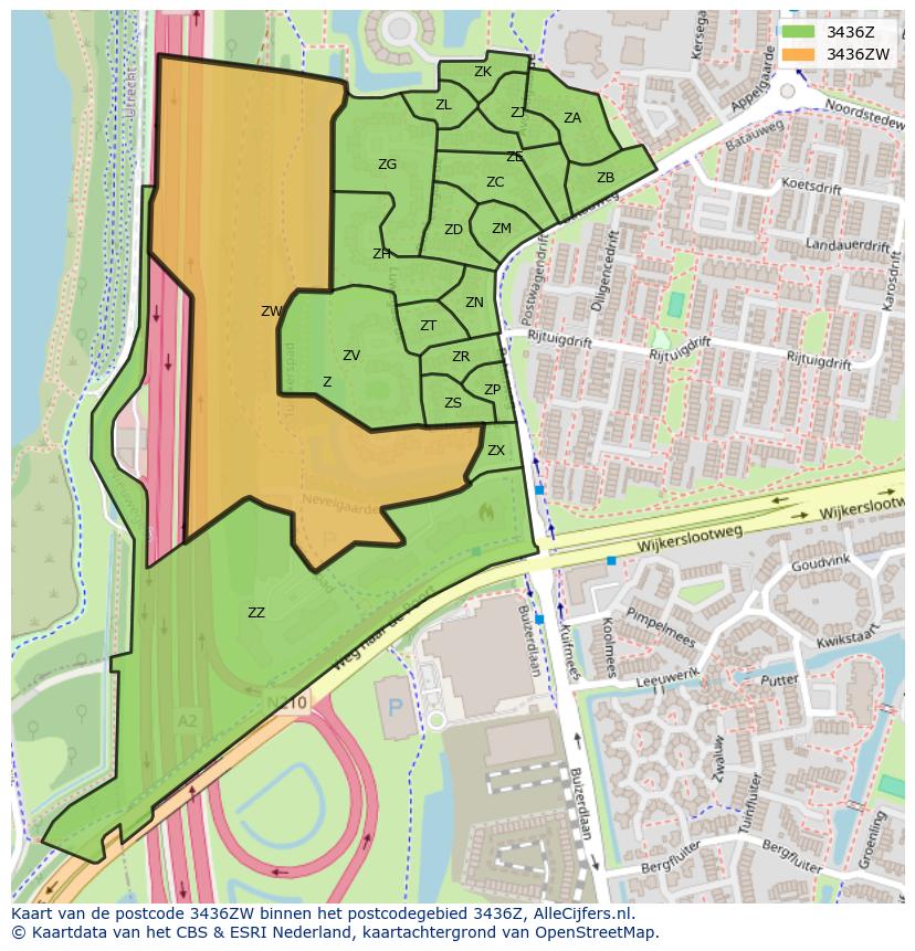 Afbeelding van het postcodegebied 3436 ZW op de kaart.