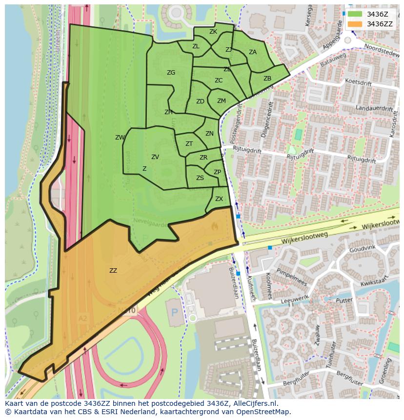 Afbeelding van het postcodegebied 3436 ZZ op de kaart.