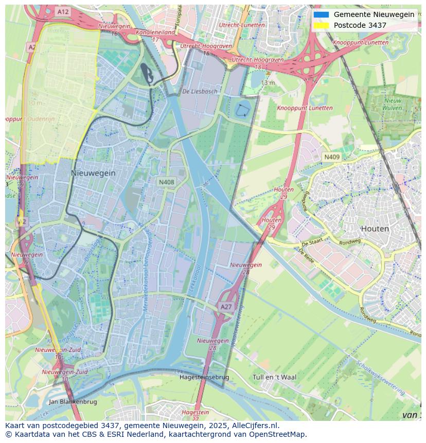 Afbeelding van het postcodegebied 3437 op de kaart.